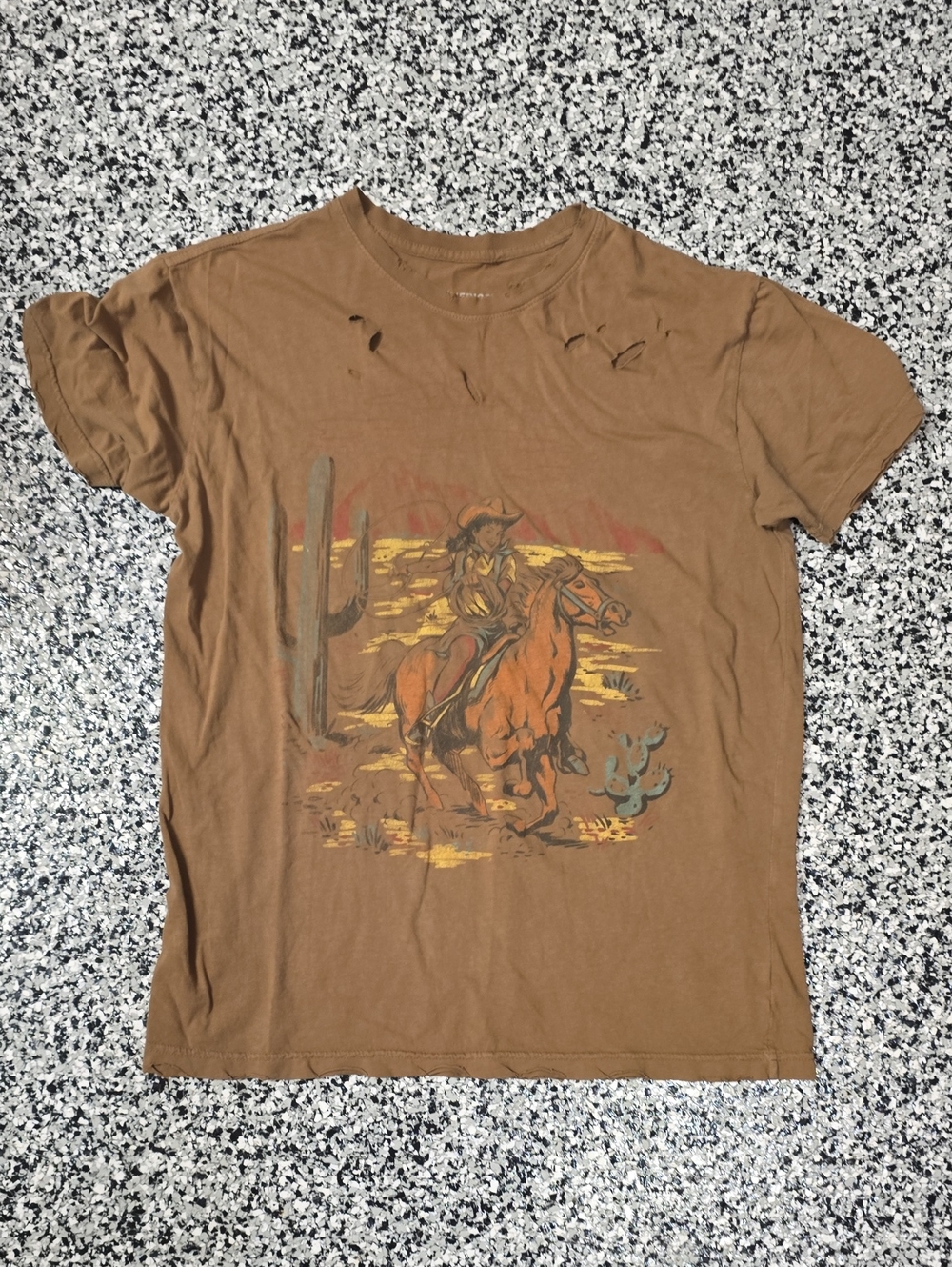 Vintage-Inspired Brown Cowboy Graphic Tee - Womens